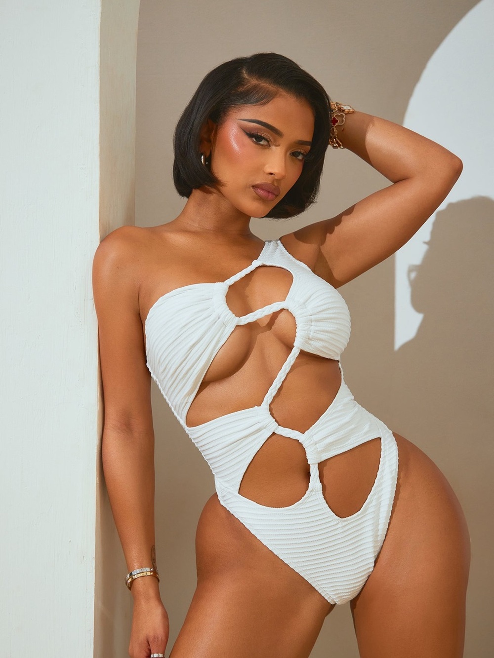 One Piece Cutout Swimsuit in White